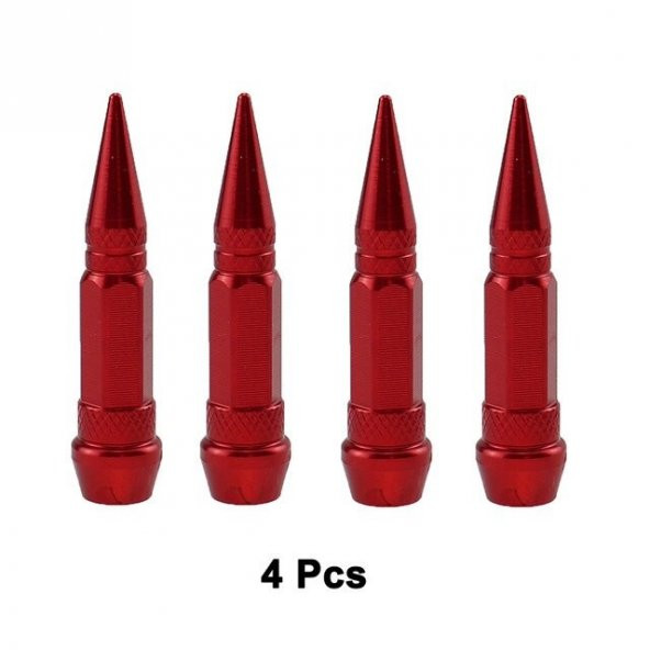 Sivri Sibop Kapağı Mermi Sibop Kapağı Araba Motosiklet Bisiklet Metal 4 lü Set Kırmızı - 9