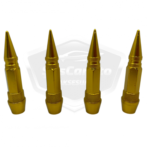 Sivri Sibop Kapağı Mermi Sibop Kapağı Araba Motosiklet Bisiklet Metal 4 lü Set Altın Sarı