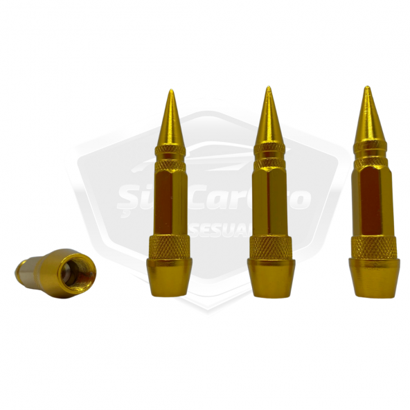 Sivri Sibop Kapağı Mermi Sibop Kapağı Araba Motosiklet Bisiklet Metal 4 lü Set Altın Sarı - 2
