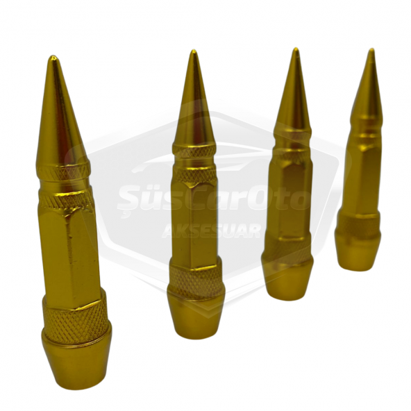 Sivri Sibop Kapağı Mermi Sibop Kapağı Araba Motosiklet Bisiklet Metal 4 lü Set Altın Sarı - 4