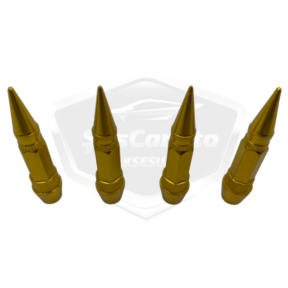 Sivri Sibop Kapağı Mermi Sibop Kapağı Araba Motosiklet Bisiklet Metal 4 lü Set Altın Sarı - 6