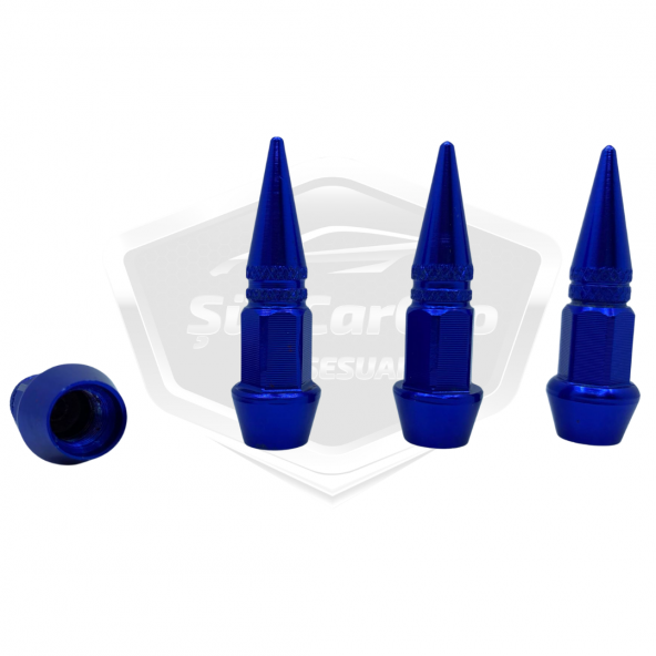 Sivri Sibop Kapağı Mermi Sibop Kapağı Araba Motosiklet Bisiklet Metal 4 lü Set Mavi - 2