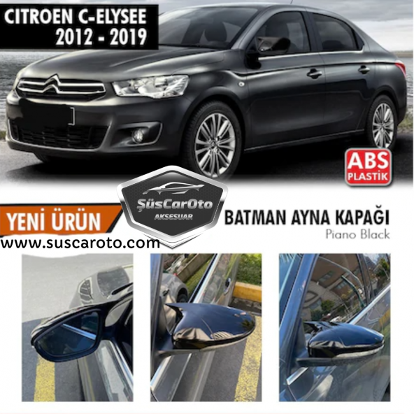 Citroen C Elysee 2012-2022 Batman Yarasa Ayna Kapağı Piano Black ABS Plastik ürün görseli