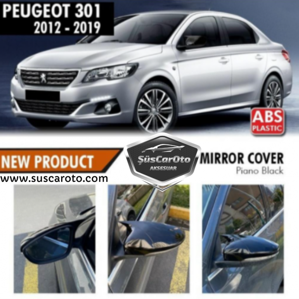 Peugeot 301 2012-2019 Batman Yarasa Ayna Kapağı Piano Black ABS Plastik ürün görseli 1