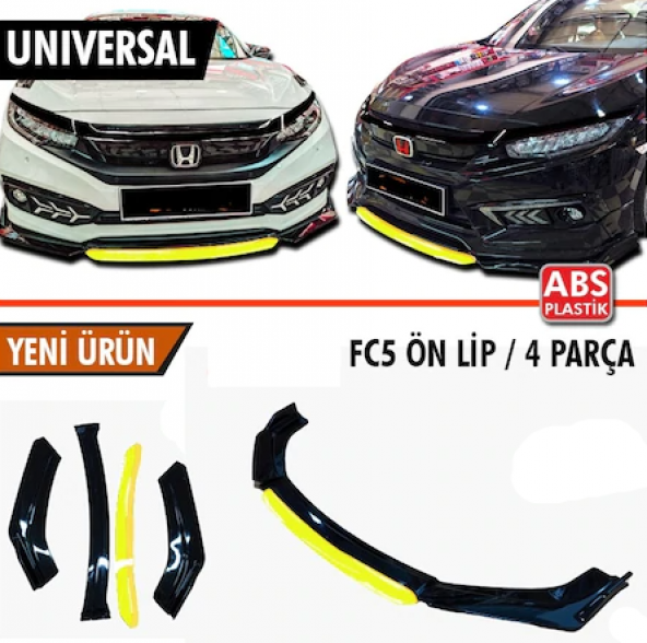 Üniversal Esnek 4 Parça Sarı Dilli Lip Piano Black Flaplı Kanatlı ABS Plastik - 1