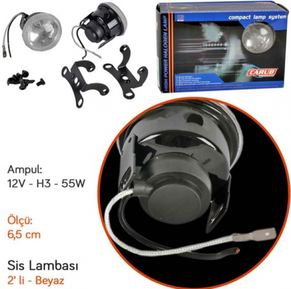 Carub Yuvarlak Sis Lambası 6,5 cm Beyaz 12V - 2