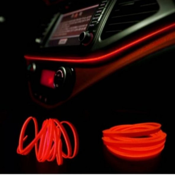 Araç Araba İçi Torpido Ledi Renkli İp Neon İp Led 2 Metre Kırmızı