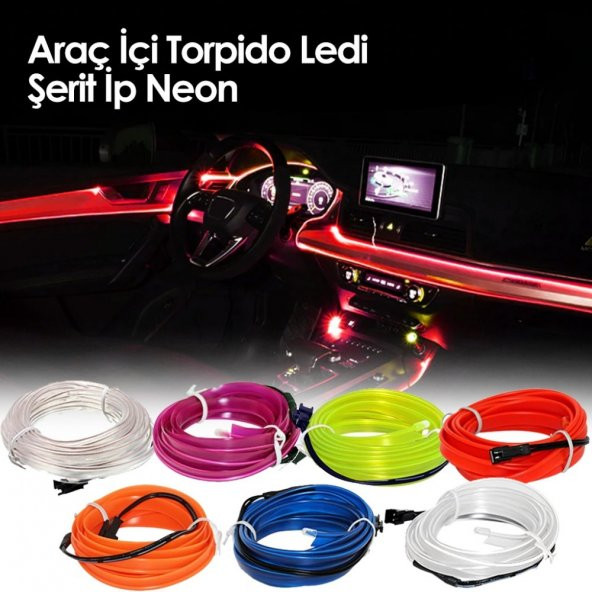 Araç Araba İçi Torpido Ledi Renkli İp Neon İp Led 2 Metre