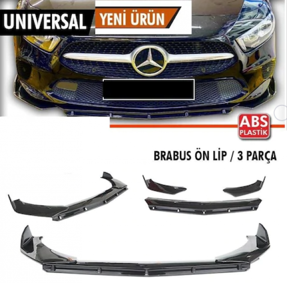 Üniversal Esnek BRABUS Lip 3 Parça Piano Black ABS Plastik Flaplı - 1
