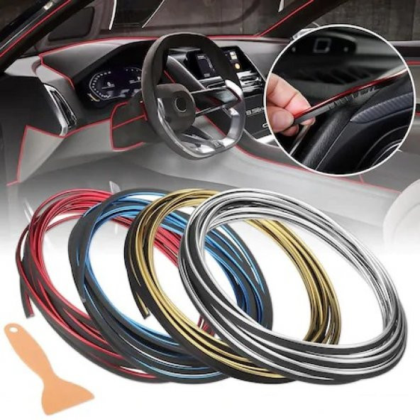 Araç İçi 5 M Fitilli Torpido İp Şerit Dekor Fitil Aparatlı GÜMÜŞ - Resim 5