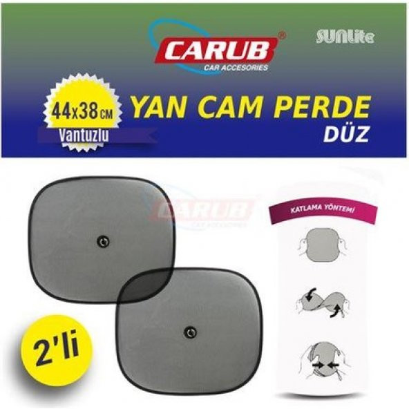 Carub Vantuzlu Yan Cam Perdesi Düz Siyah Cam Güneşliği 2 Adet