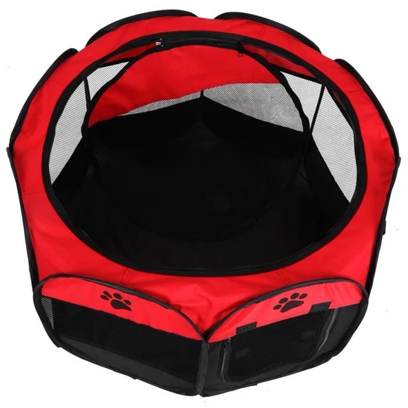 Kedi Köpek Oyun Park Alanı 80x80x58 cm Patili Kırmızı - 4