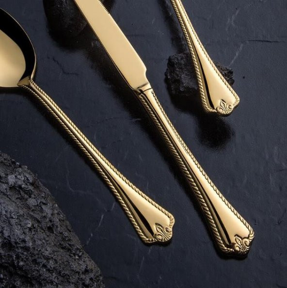 Nehir Fulya Titanyum Gold Full Altın Parlak 89 Parça Kutulu Çatal Bıçak Set - 2