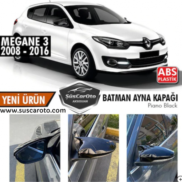 Renault Megane 3 2008-2016 Batman Yarasa Ayna Kapağı Piano Black ABS Plastik ürün görseli 1