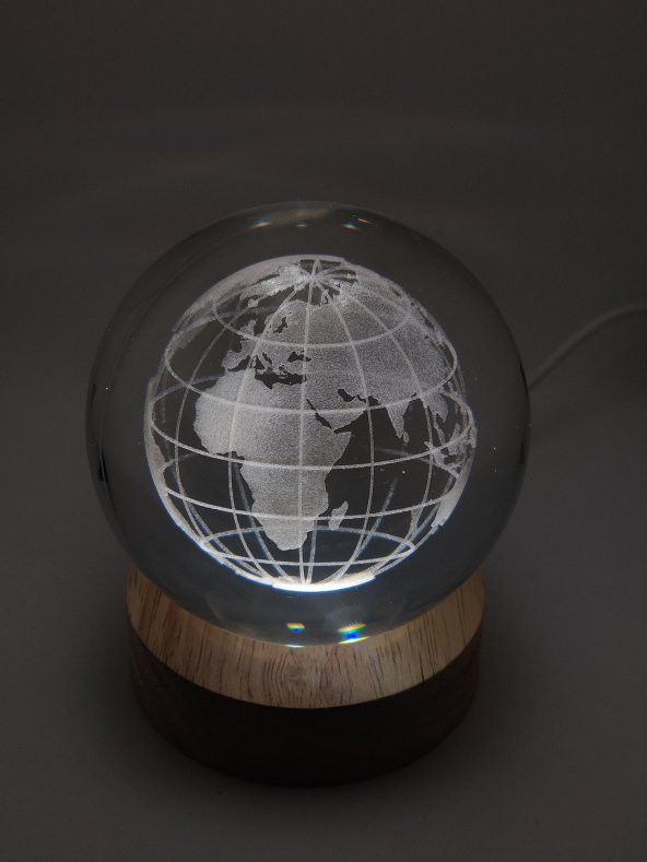 3D Dünya Haritası Işıklı Büyük Cam Küre Usb Kablolu Ahşap Zeminli