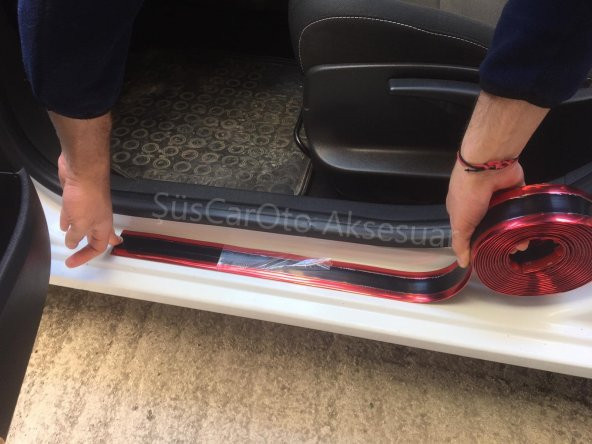 5D Tampon Bagaj Kapı Eşiği Koruyucu Şerit Bant Kırmızı PianoBlack - 6