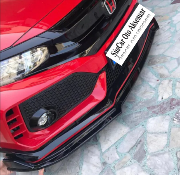 Honda Civic FC5 Esnek 3 Parça Lip Piano Black Flaplı Kanatlı - 5