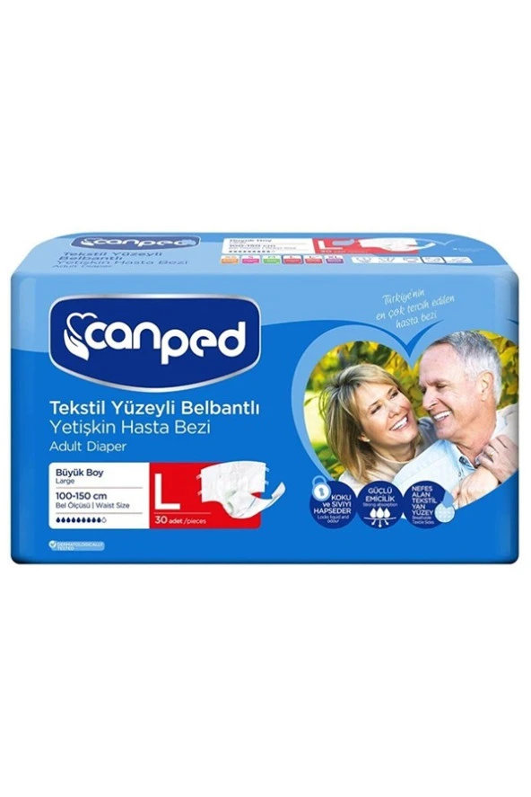 Canped Tekstil Yüzeyli Belbantlı Yetişkin Hasta Bezi Large 30'lu - 2