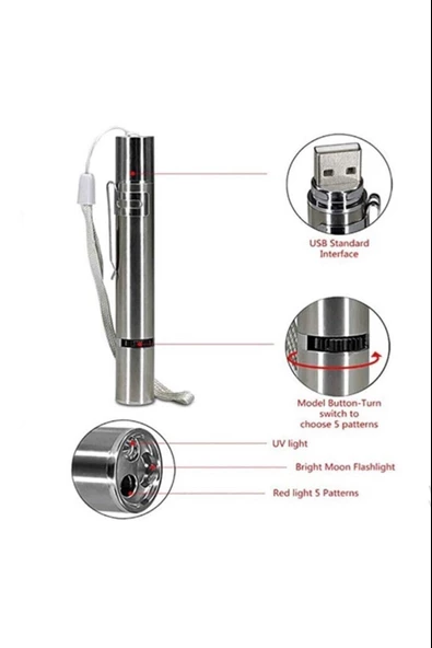 Metal Usb Şarjlı Uv Işık ve Figürlü Kedi Lazeri - 4