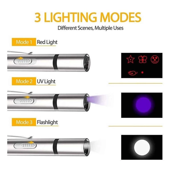 Metal Usb Şarjlı Uv Işık ve Figürlü Kedi Lazeri - 3