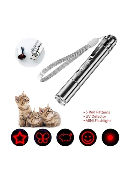 Metal Usb Şarjlı Uv Işık ve Figürlü Kedi Lazeri