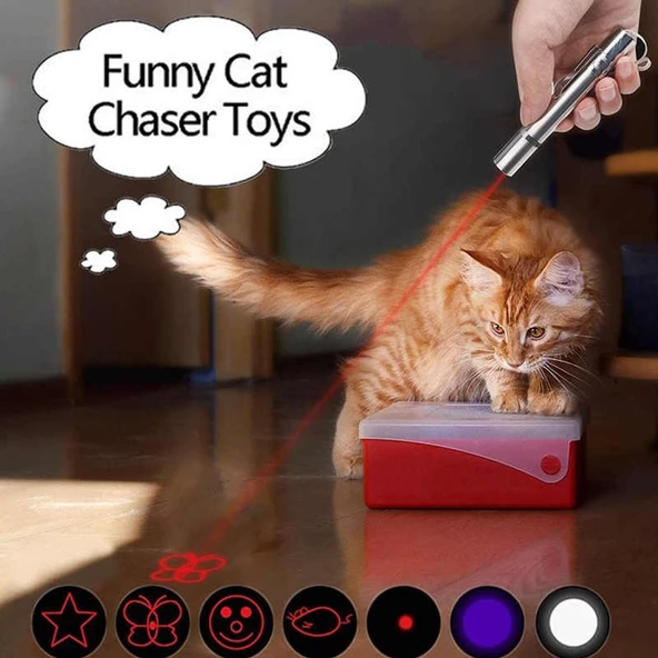 Metal Usb Şarjlı Uv Işık ve Figürlü Kedi Lazeri - 7