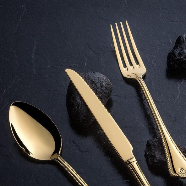 Nehir Fulya Titanyum Gold Full Altın 84 Parça Kutulu Çatal Bıçak Seti - Resim 3