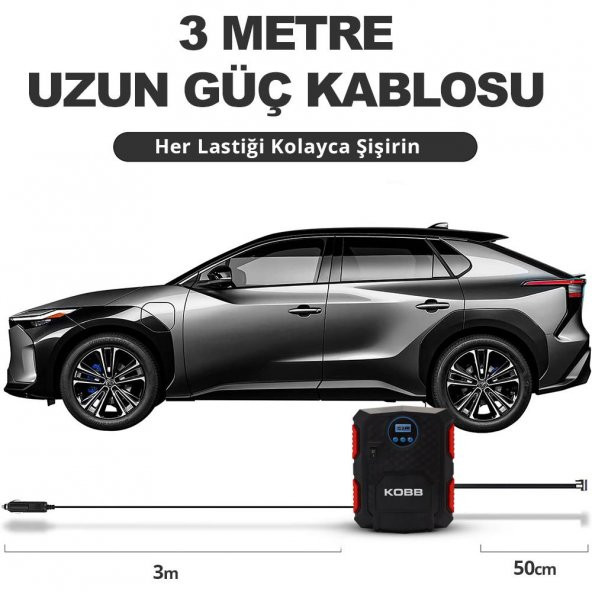 KOBB KB200 12Volt 150 PSI Ayarlanabilir Dijital Basınç Göstergeli Hava Lastik Şişirme Pompası - 6