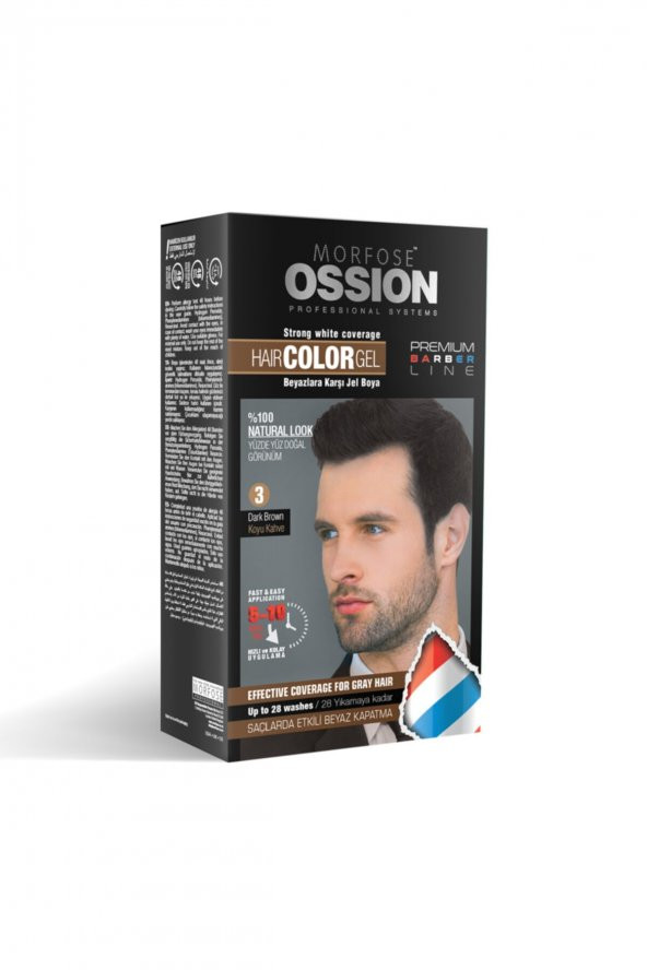 Ossion Premium Barber Erkekler İçin Jel Saç Boyası Kiti Dark Brown No 3 40 ml