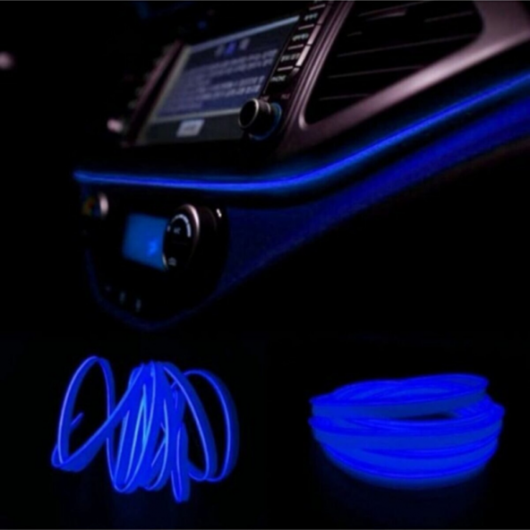 Araç Araba İçi Torpido Ledi Renkli ip Neon Led 2 Metre Mavi Neon