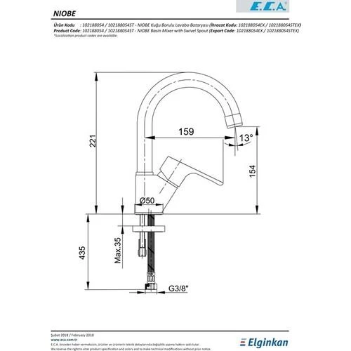 Eca Niobe Kuğu Borulu Lavabo Bataryası 102188054 - 2