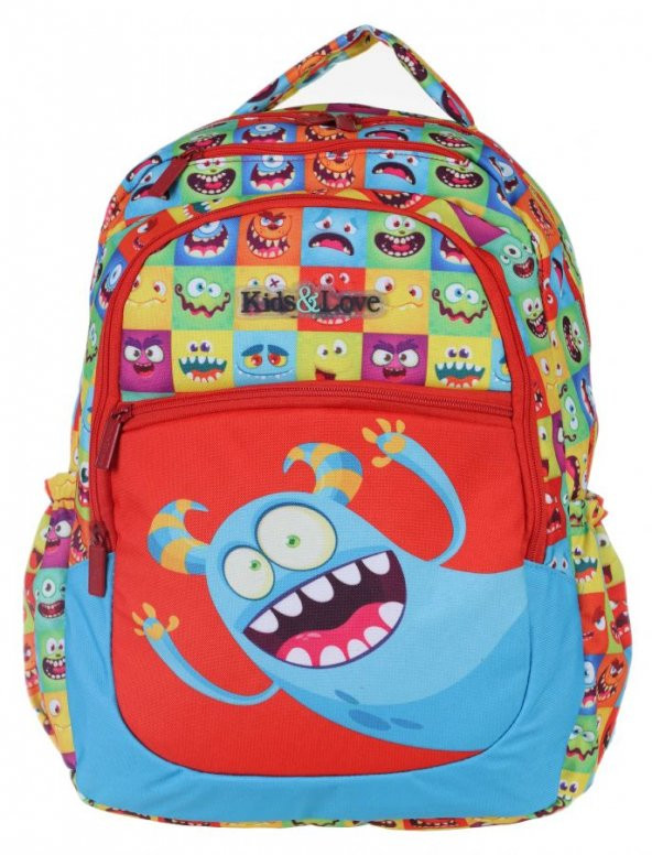 Kaukko Kids&Love Kırmızı Sevimli Canavarlar İlkokul Çanta ve Beslenme Seti - Erkek Çocuk - 2