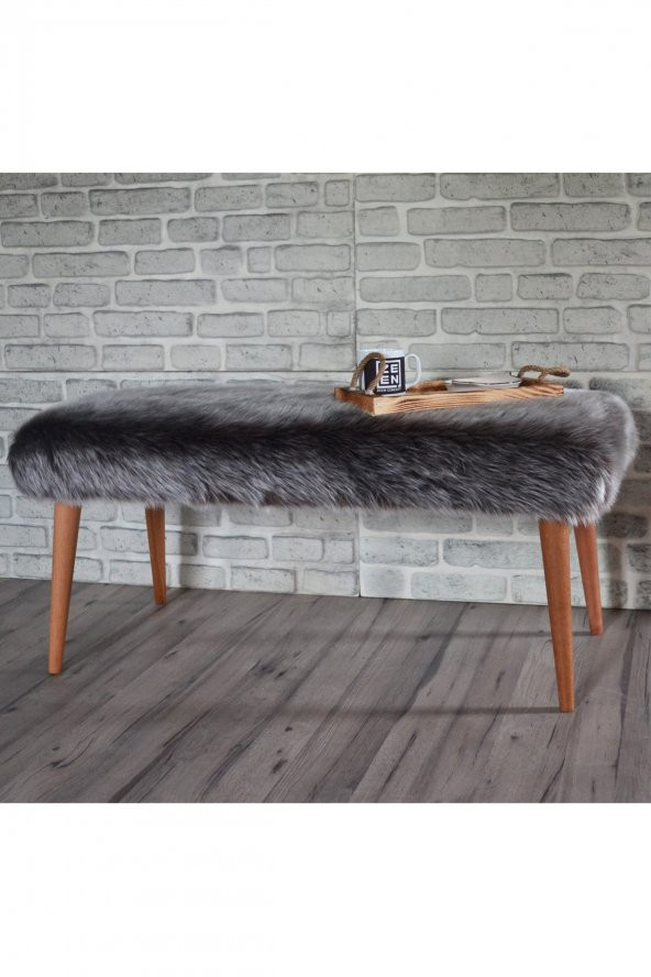 Sanal Mobilya Puf & Benç 45*100-Ahşap Ayak Dökülmez Peluş Antrasit K1