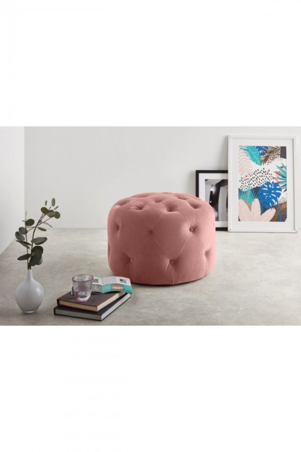 Ünüvar Konsept Puf & Benç Oval-Kapitoneli Silenebilir Kumaş Pembe K1