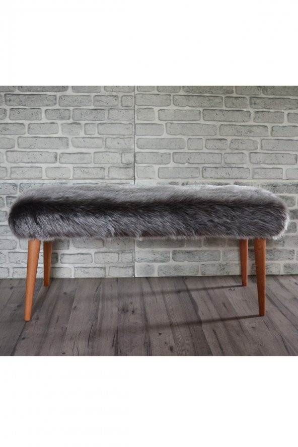 Ünüvar Konsept Puf & Benç 45*100-Ahşap Ayak Dökülmez Peluş Antrasit K1