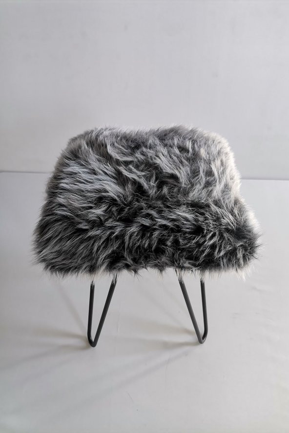 Express Mobilya Puf & Benç 45*45-Siyah Metal Ayak Dökülmez Peluş Antrasit - 3