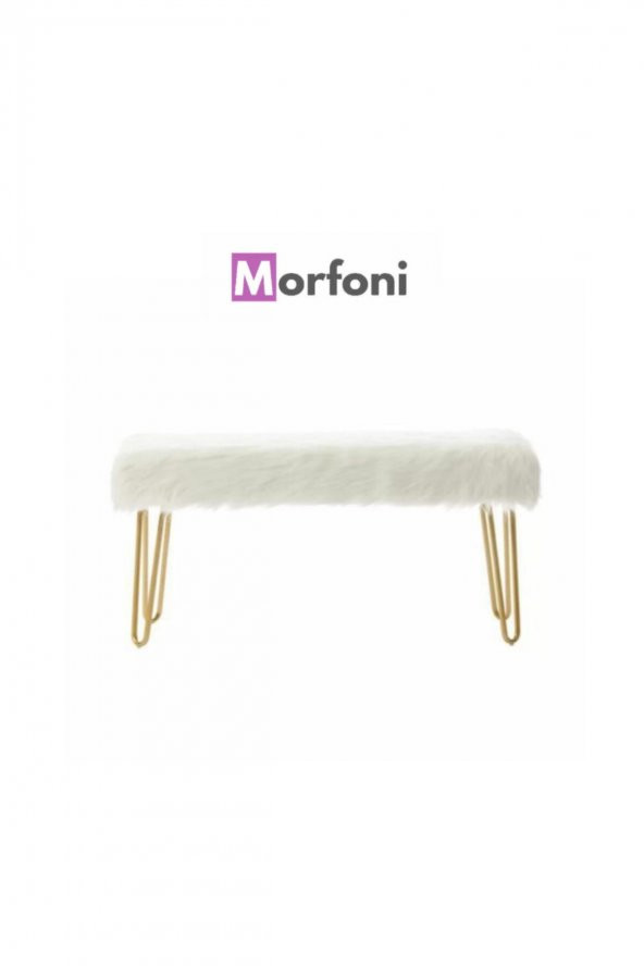 Morfoni Puf & Benç 33 Cm-GOLD Metal Ayak Dökülmez Peluş BEYAZ - 3