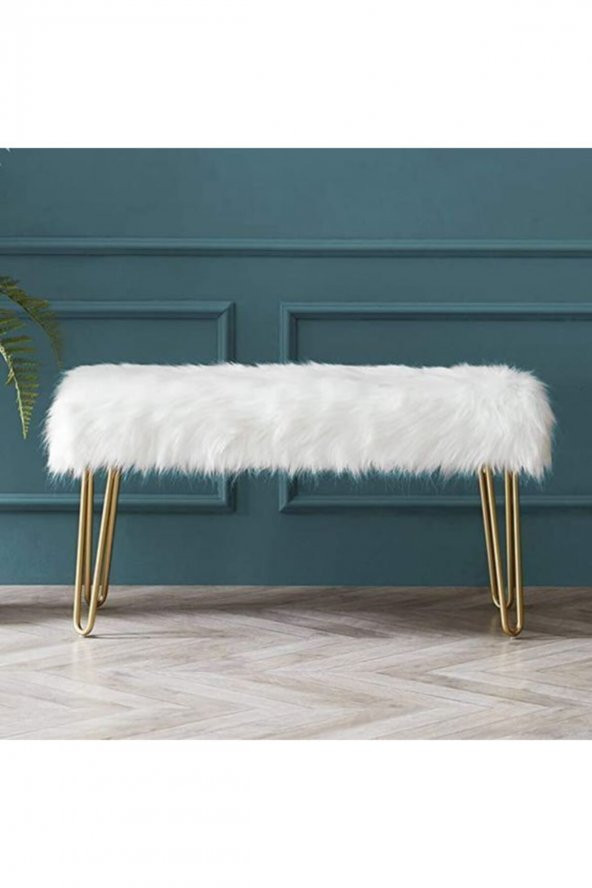 Ünüvar Konsept Puf & Benç 45*100-Gold Ayak Dökülmez Peluş Beyaz K1