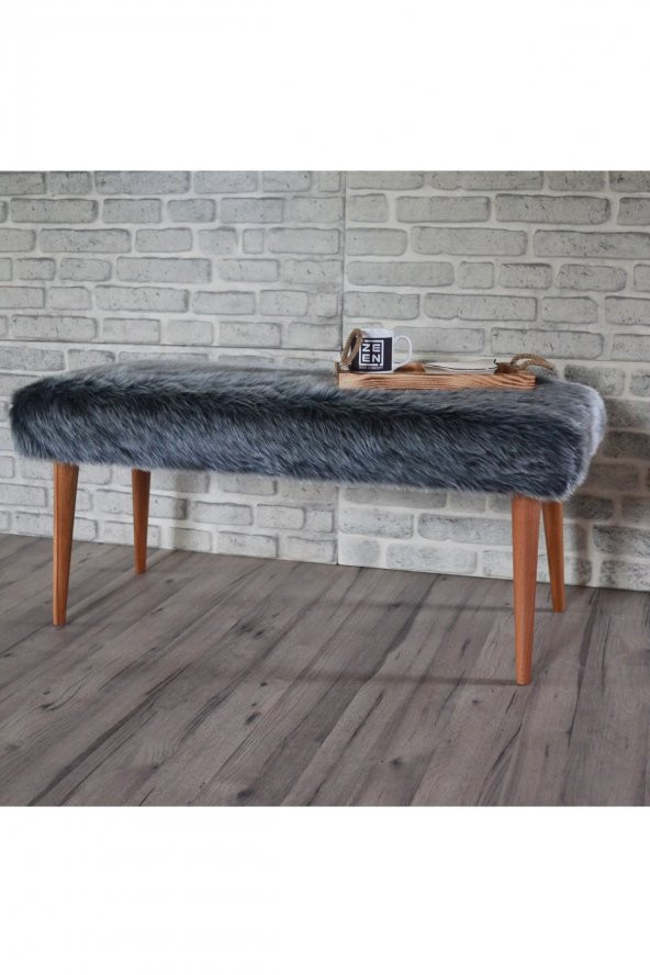 Sanal Mobilya Puf & Benç 45*100-Ahşap Ayak Dökülmez Peluş Antrasit K1