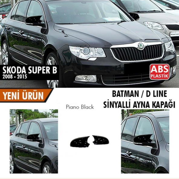 Sts Oto Aksesuar Skoda Superb B6 Sinyalli 2008-2015 Batman Yarasa Ayna Kapağı Piano Black Abs Plastik