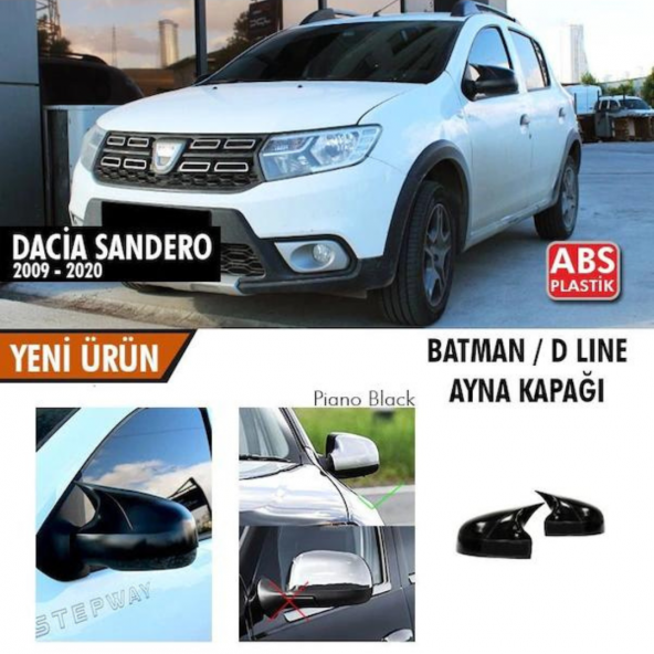 Sts Oto Aksesuar Dacia Sandero 2009-2020 Batman Yarasa Ayna Kapağı Piano Black Abs Plastik - 3