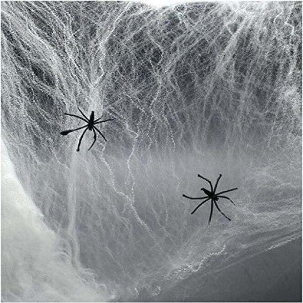 Parti Aksesuar Beyaz Renk Örümcek Ağ Siyah Örümcekler Seti 60 gr