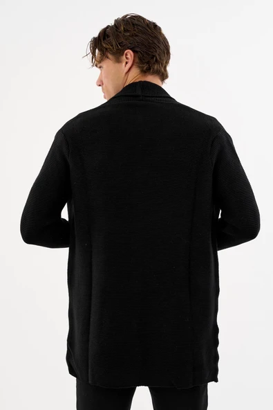 Erkek Regular Fit Çıtçıtlı Cepli Örme Uzun Triko Hırka - 7