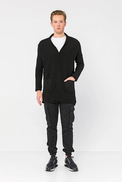 Erkek Regular Fit Çıtçıtlı Cepli Örme Uzun Triko Hırka - 6
