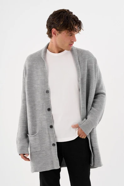 Erkek Regular Fit Çıtçıtlı Cepli Örme Uzun Triko Hırka - 11