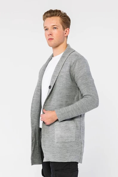 Erkek Regular Fit Çıtçıtlı Cepli Örme Uzun Triko Hırka - 8