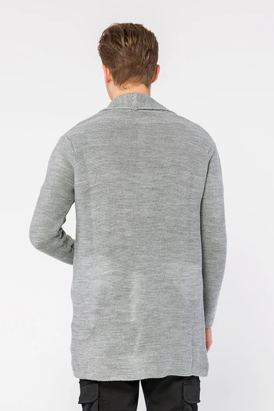 Erkek Regular Fit Çıtçıtlı Cepli Örme Uzun Triko Hırka - 9