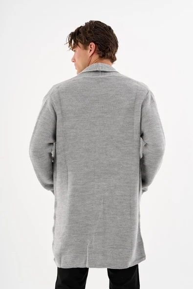 Erkek Regular Fit Çıtçıtlı Cepli Örme Uzun Triko Hırka - 12