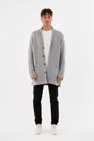 Erkek Regular Fit Çıtçıtlı Cepli Örme Uzun Triko Hırka - 9