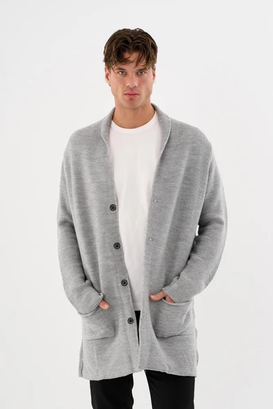 Erkek Regular Fit Çıtçıtlı Cepli Örme Uzun Triko Hırka - 8